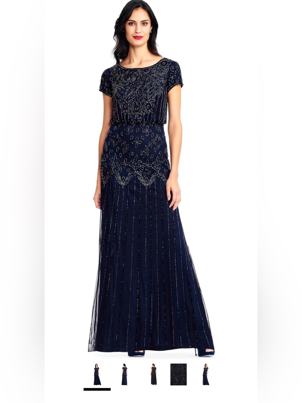 Adrianna Papell Boat Neck Short Sleeve Blouson Beaded Gown - NEW WITH TAGS